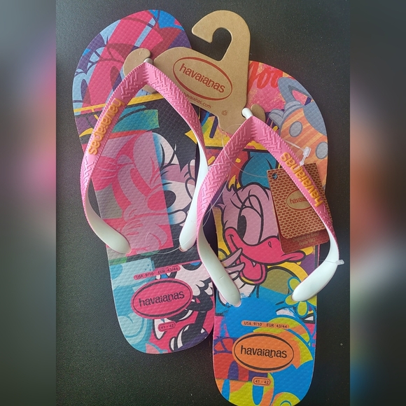 Havaianas Minnie & Daisy Multicolor Pop‎ Art Disney Vacation Flip Flops 9/10 New - Picture 1 of 6